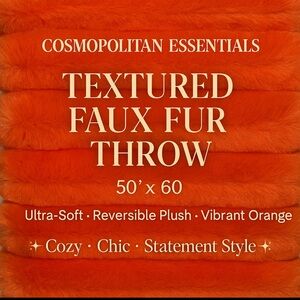New Cosmopolitan Textured Faux Fur Throw Blanket • Vibrant Orange • 50x60